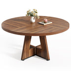 LITTLE TREE Round Dining Table for 4-6 People, 47 Inches Dining Room Table with Wooden Pedestal Base, Brown Dinner Tables, Circle Kitchen Tables for Kitchen, Living Room(Table Only)