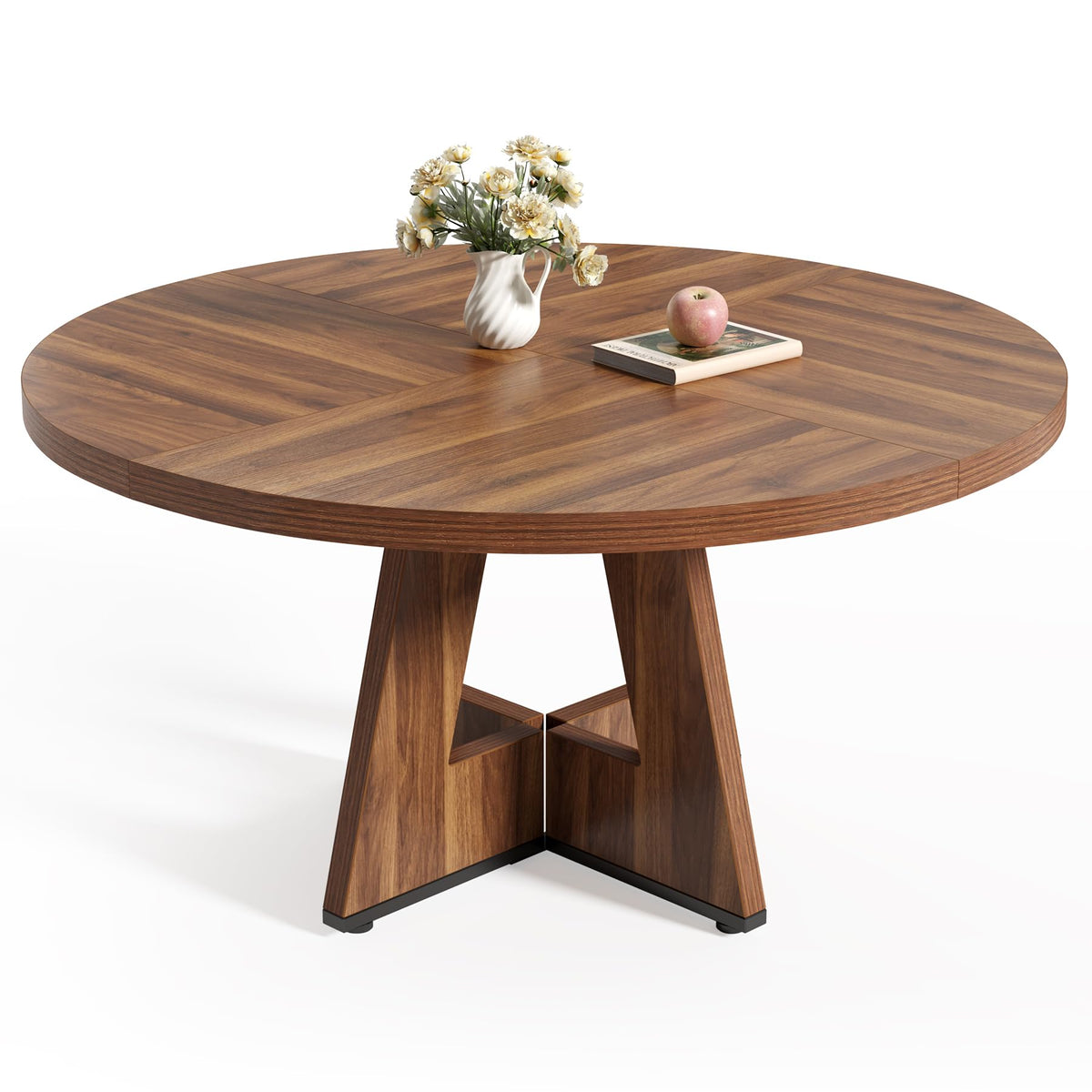 LITTLE TREE Round Dining Table for 4-6 People, 47 Inches Dining Room Table with Wooden Pedestal Base, Brown Dinner Tables, Circle Kitchen Tables for Kitchen, Living Room(Table Only)