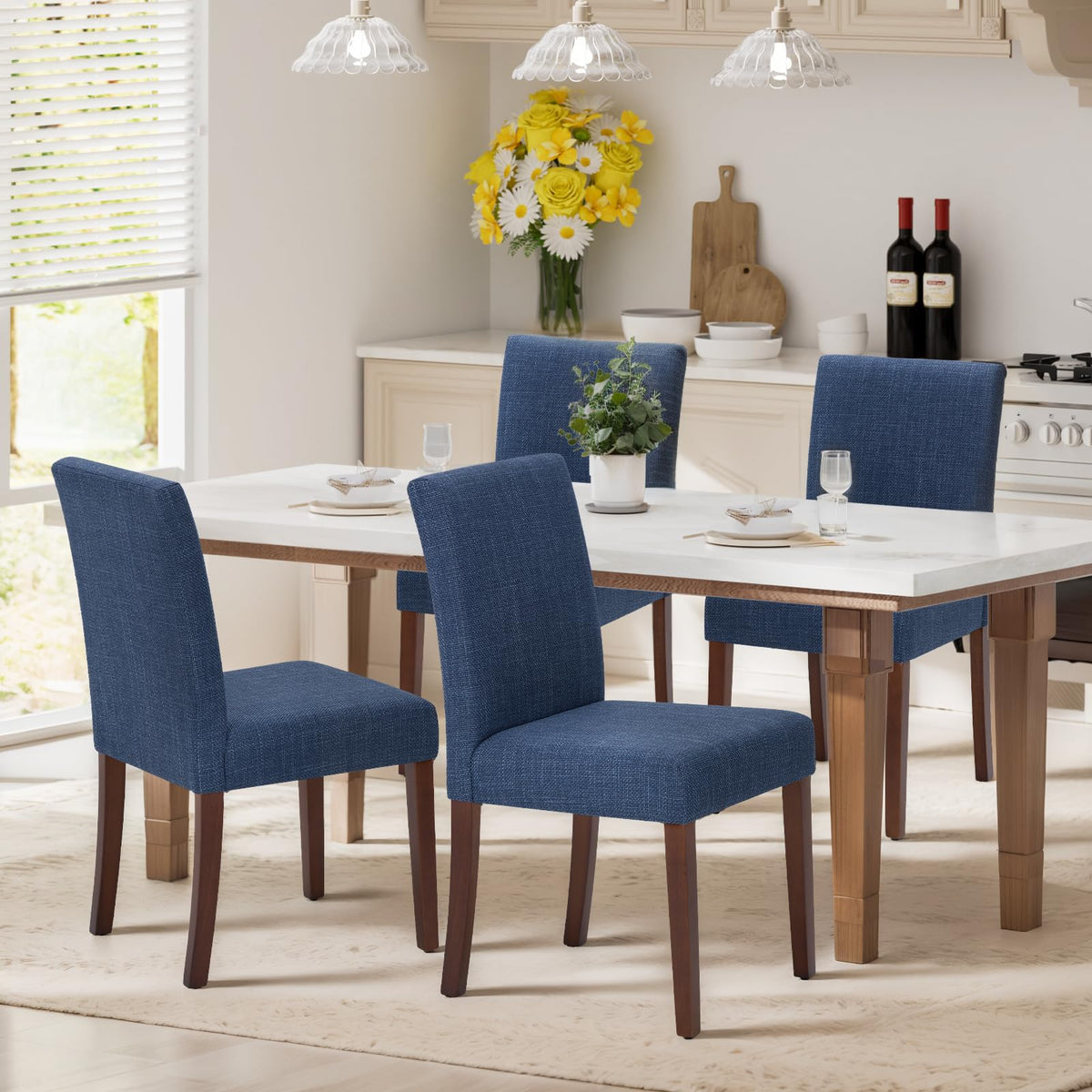 MALOL Upholstered Dining Chairs Set of 6, High Back Kitchen Room Chairs, Mid Century Modern Dining Room Chairs for Kitchen, Living Room, Blue