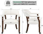 LEEMTORIG Large Dining Chairs with Casters and Arms, Rolling Dining Chairs with Wheels, Accent Game Poker Chairs, Wood Boss Caption's Chairs, 26“Dx25.2 Wx31.5“H, Cherry Legs & Ivory PU, SY-1533-WT