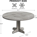 47" Round Dining Table for 4, Farmhouse Kitchen Dining Room Table, Grey