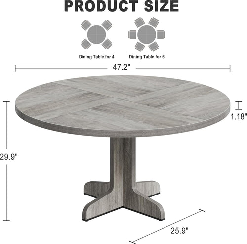 47" Round Dining Table for 4, Farmhouse Kitchen Dining Room Table, Grey