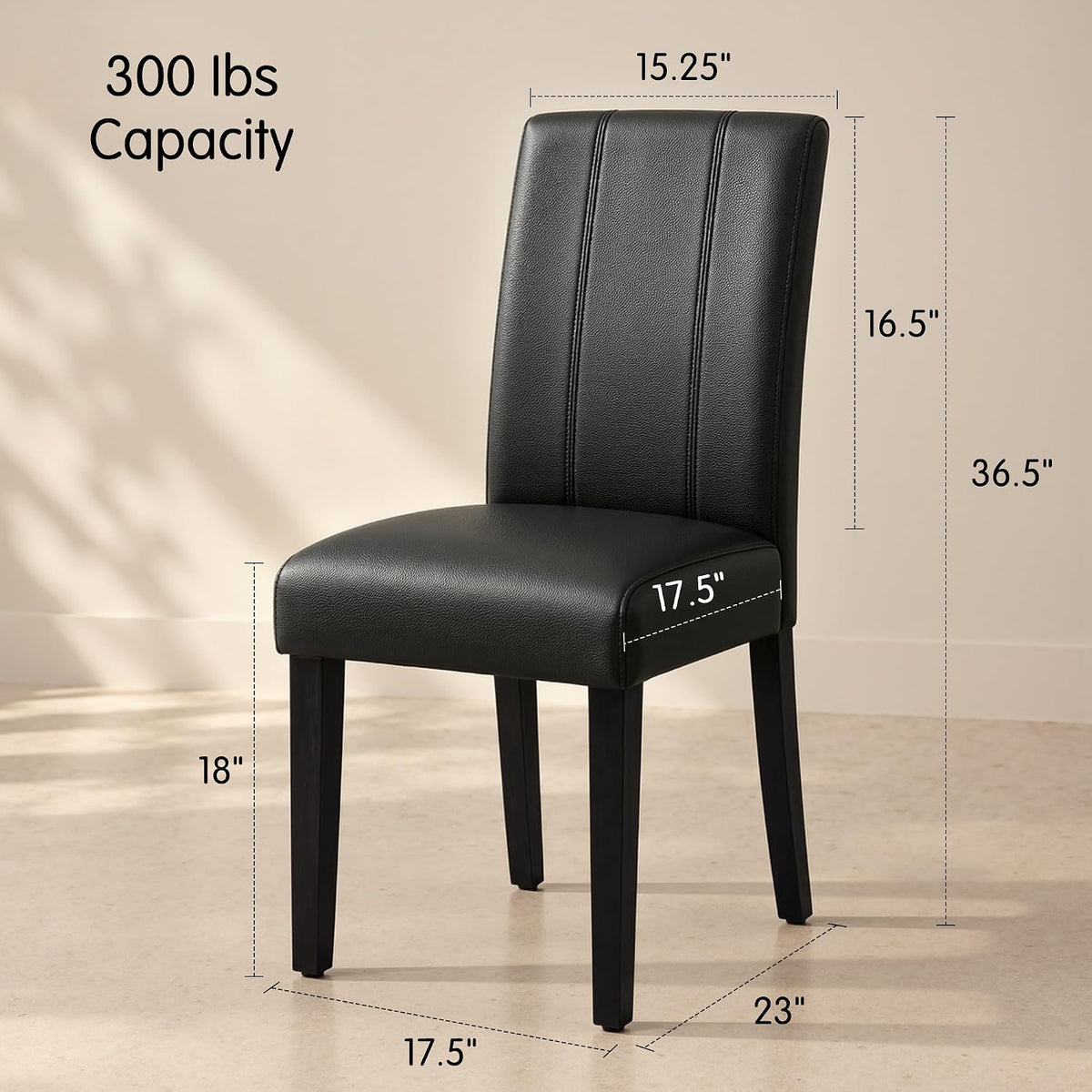 CHUN YI Dining Chairs Set of 4, Faux Leather Dining Room Chairs, Upholstered Modern Kitchen Parsons Chairs for Dining Room with Sturdy Wood Legs, Black (Only Chair)