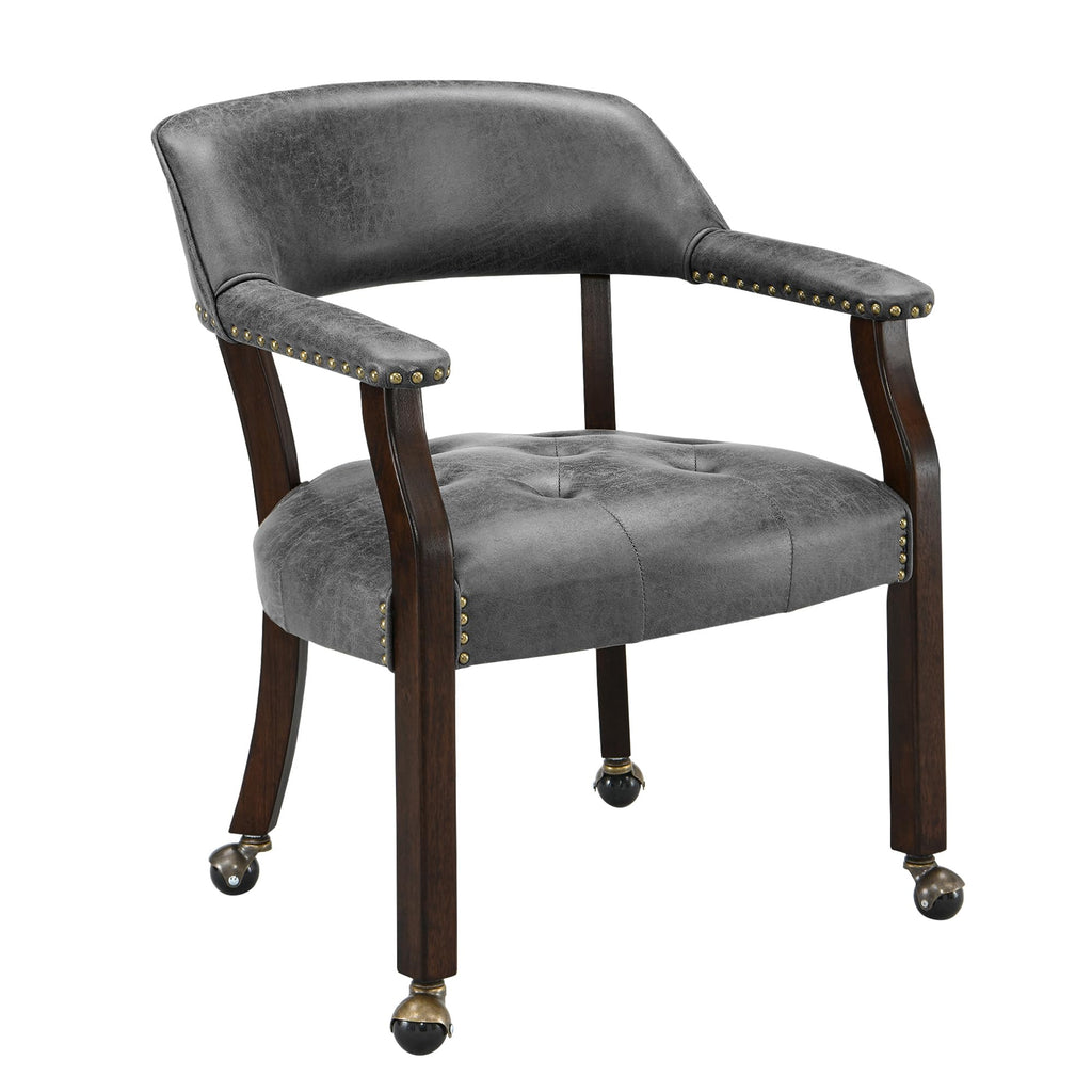 LEEMTORIG Large Dining Chairs with Casters and Arms, Rolling Dining Chairs with Wheels, Accent Game Poker Chairs, Wood Boss Caption's Chairs, 26“Dx25.2 Wx31.5“H, Cherry Legs & Ivory PU, SY-1533-WT