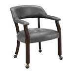 LEEMTORIG Large Dining Chairs with Casters and Arms, Rolling Dining Chairs with Wheels, Accent Game Poker Chairs, Wood Boss Caption's Chairs, 26“Dx25.2 Wx31.5“H, Cherry Legs & Ivory PU, SY-1533-WT
