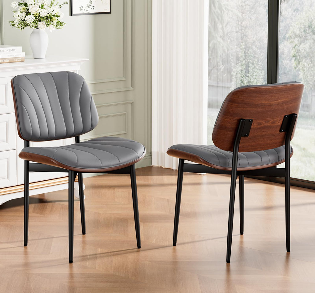 REONEY Dining Chairs Set of 2, Mid-Century Modern Kitchen Chairs, Black