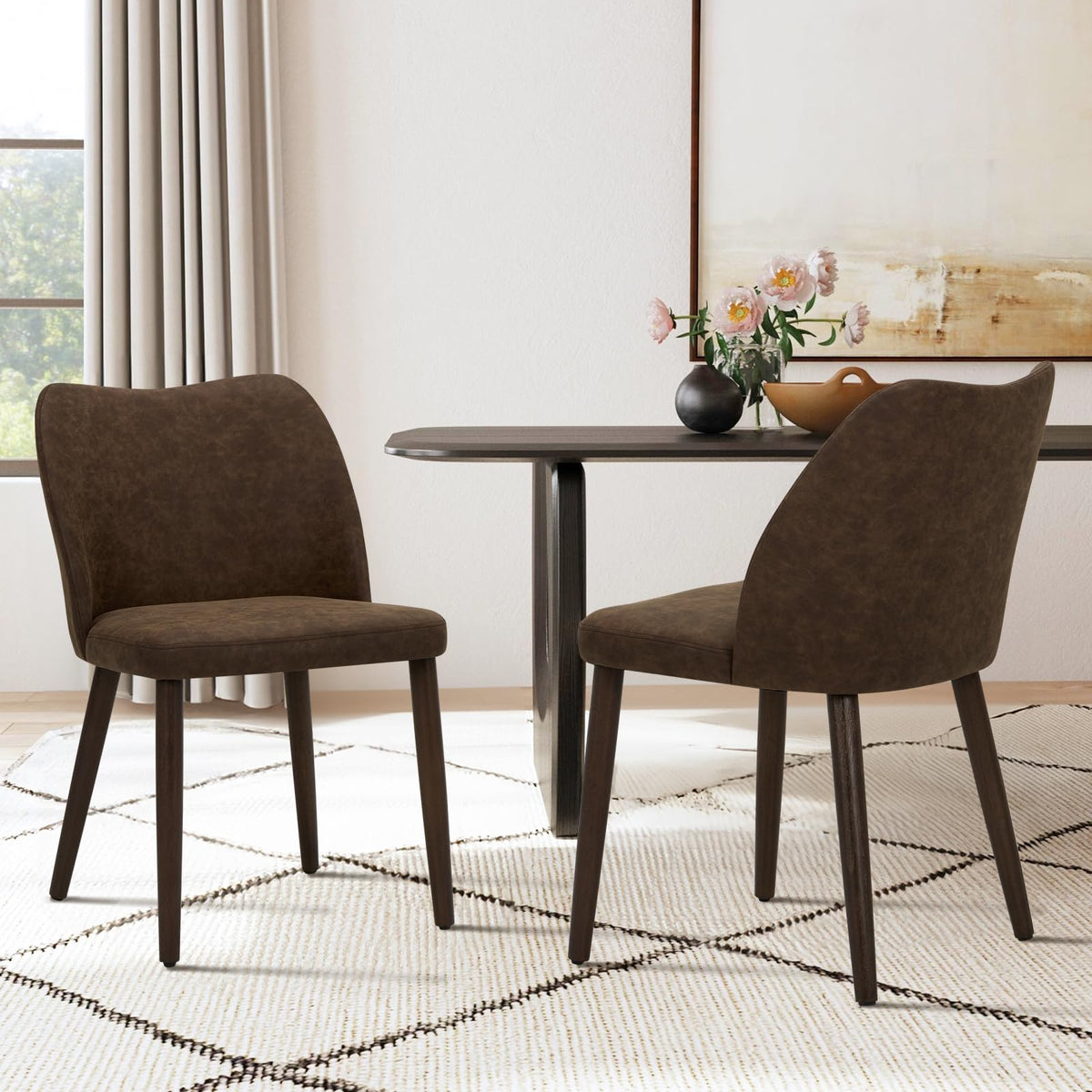 COLAMY Upholstered Dining Chairs Set of 4, Modern Kitchen & Dining Room Chairs with Curved Back, Fabric Padded Seat and Solid Wood Legs, Side Chairs for Restaurant, Cafe & Home, Beige