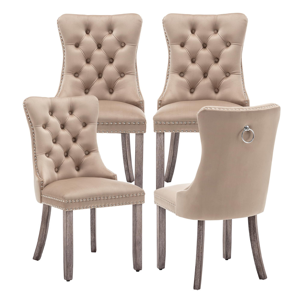 Velvet Dining Chairs, Tufted Kitchen & Dining Room Chairs, Beige, Set of 4