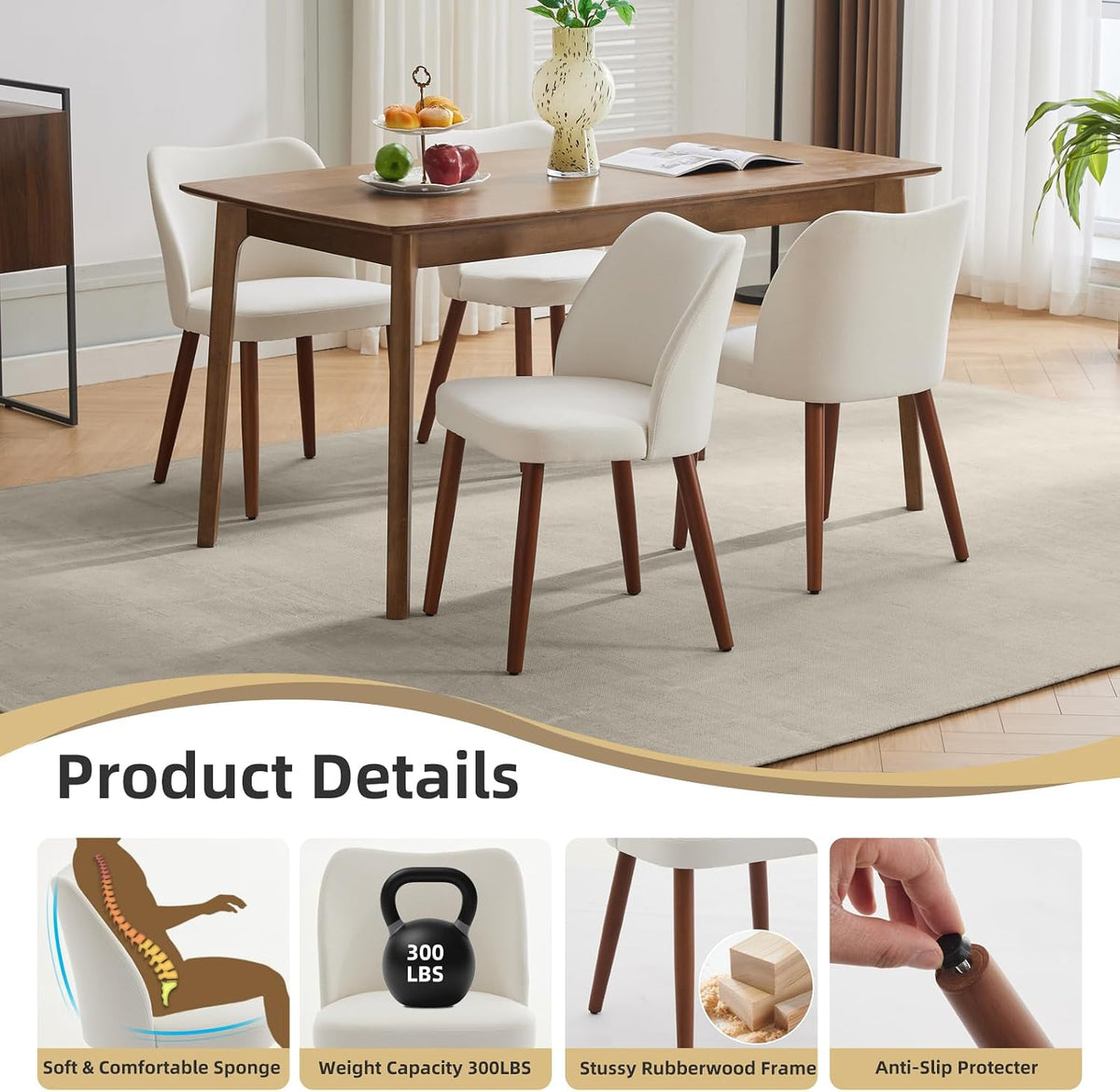 GarveeHome Wooden Dining Chair Set of 4 Upholstered Fabric Dining Chair