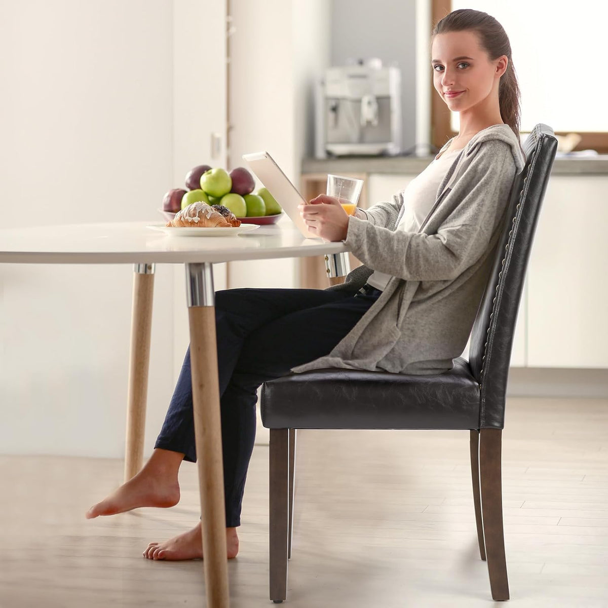 DUMOS Dining Chairs Set of 6, PU Leather Kitchen Chairs for Living Room