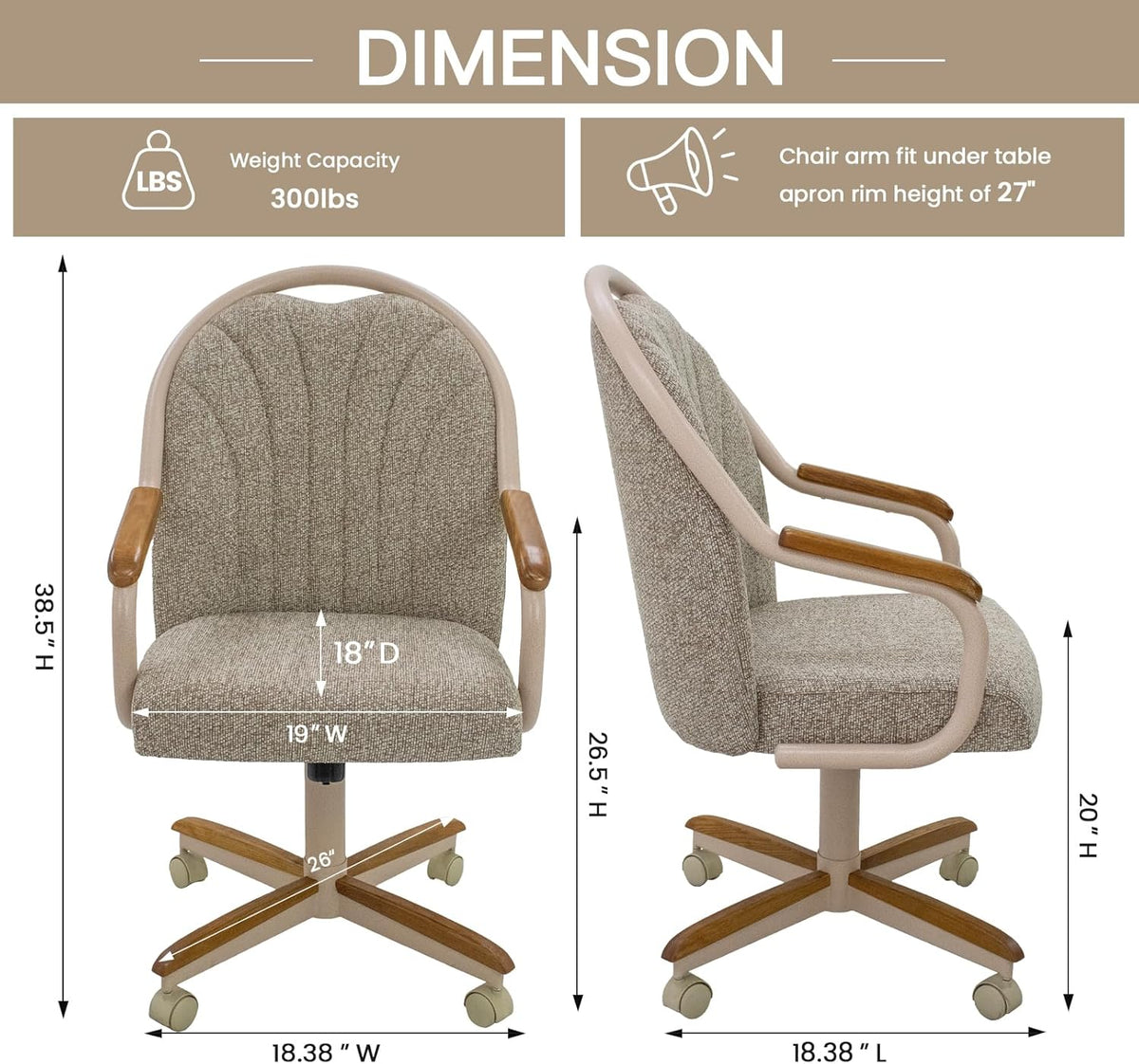 Chromcraft Bailey 4pc Swivel Kitchen Dining Chair - Light Sand-Chestnut