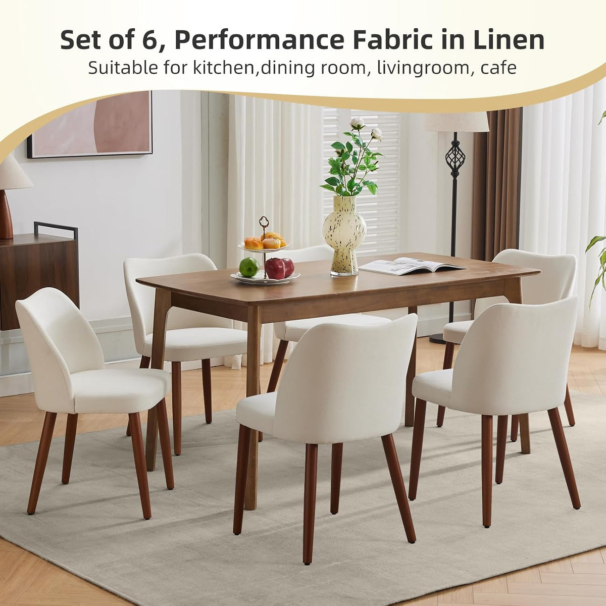 GarveeHome Wooden Dining Chair Set of 4 Upholstered Fabric Dining Chair