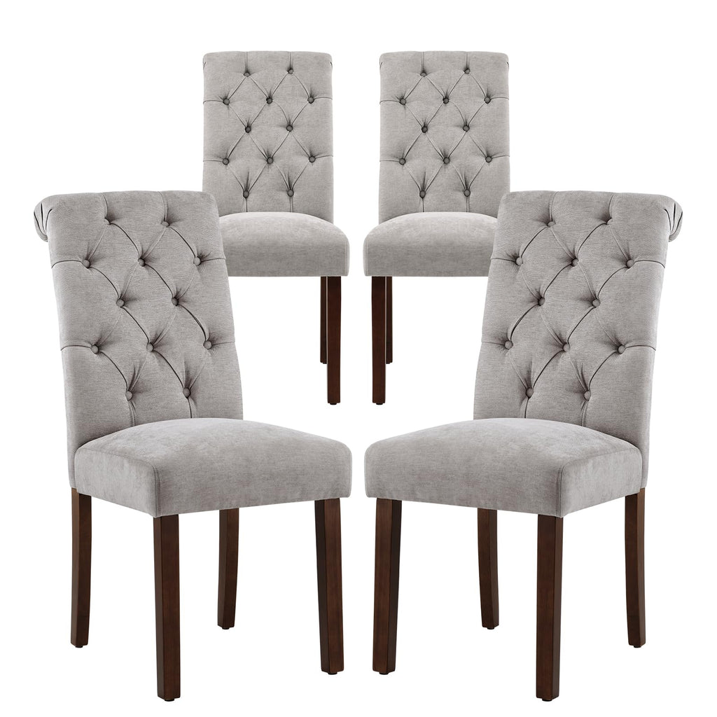 COLAMY Button Tufted Dining Chairs Set of 4, Parsons Upholstered Fabric Dining Room Chairs Kitchen Chairs with Wood Legs and Padded Seat, Taupe
