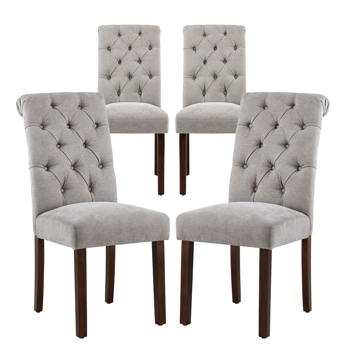 COLAMY Button Tufted Dining Chairs Set of 4, Parsons Upholstered Fabric Dining Room Chairs Kitchen Chairs with Wood Legs and Padded Seat, Taupe