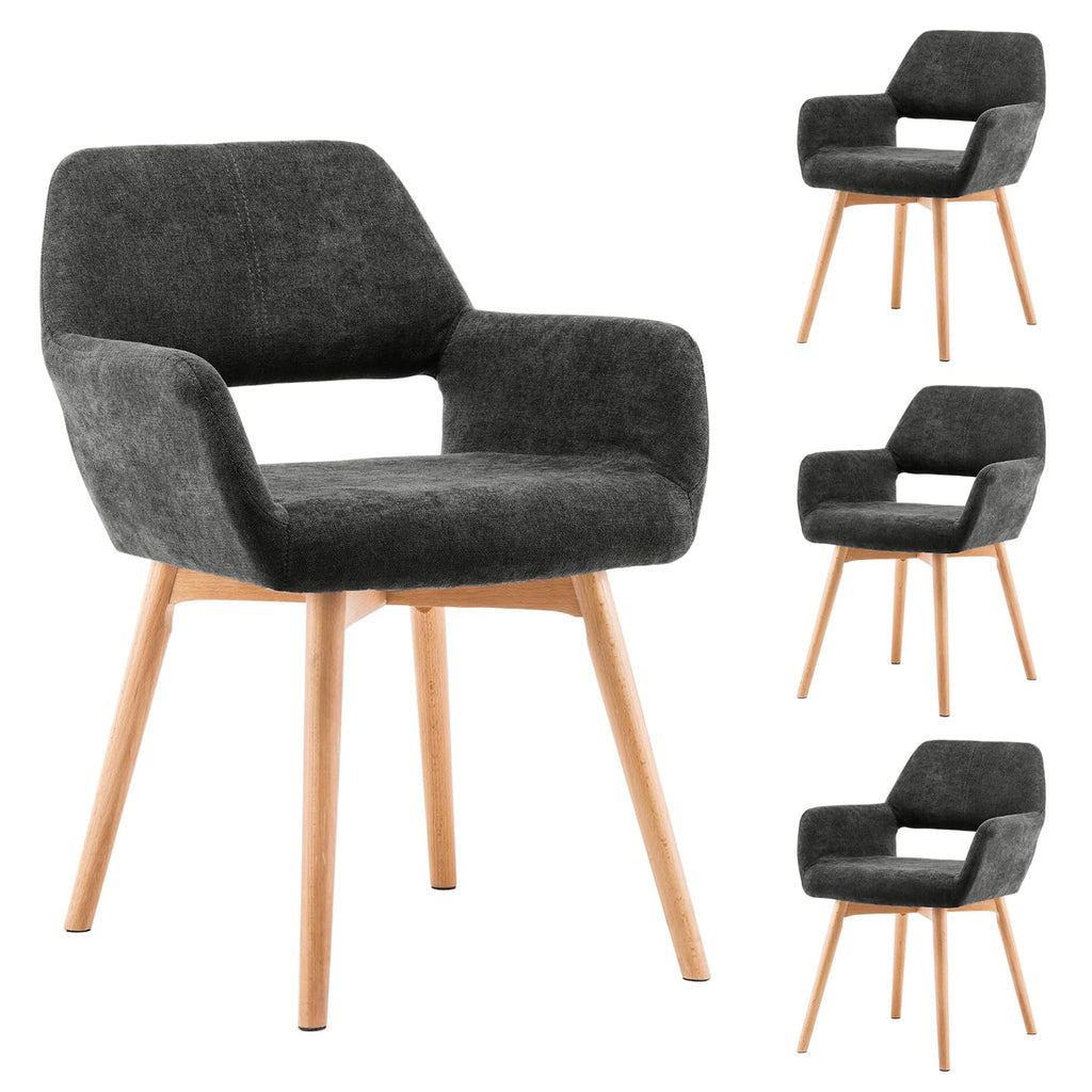 Mid Century Modern Dining Chairs Set of 2 & 4 & 6 Comfy Accent Chair Upholstered Kitchen Dining Living Room Chairs for Bedrooms Waiting Room Home Arm Desk Chair No Wheels (Wool White, 2)