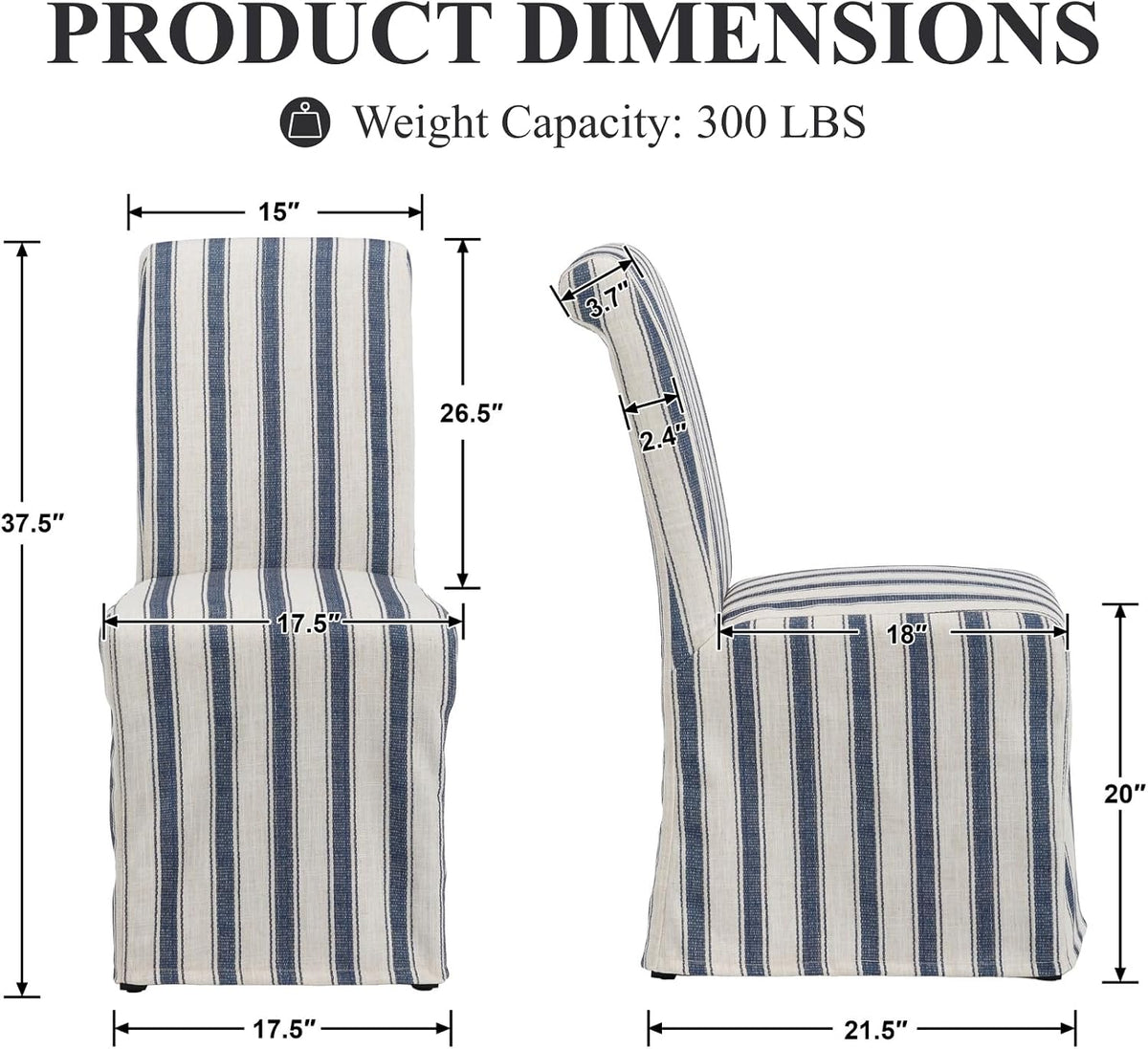 chairus Slipcovered Upholstered Parsons Dining Chairs Set of 4, Blue Stripe