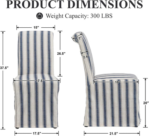chairus Slipcovered Upholstered Parsons Dining Chairs Set of 4, Blue Stripe