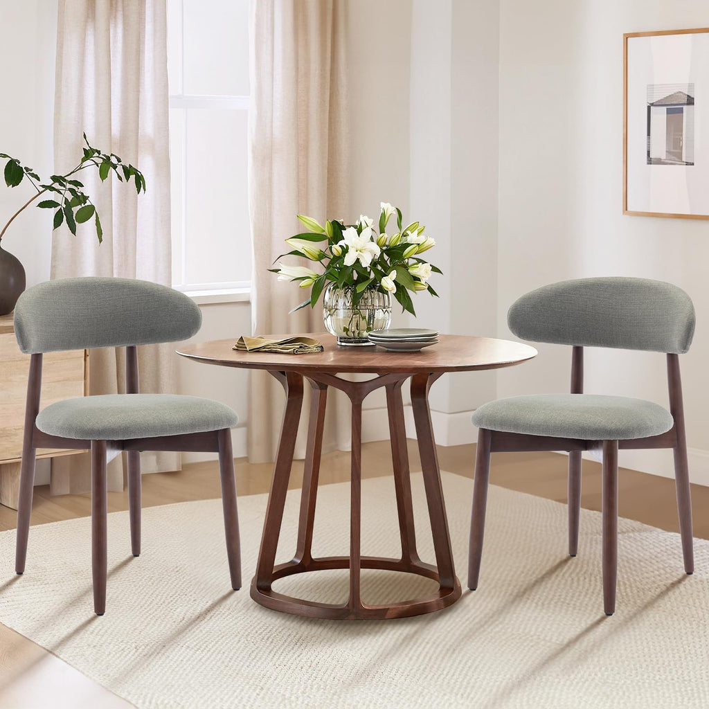 COLAMY Wooden Dining Chairs Set of 2, Modern Fabric Upholstered Kitchen Side Chairs, Farmhouse Dining Room Chair with Foot Pegs, Beige