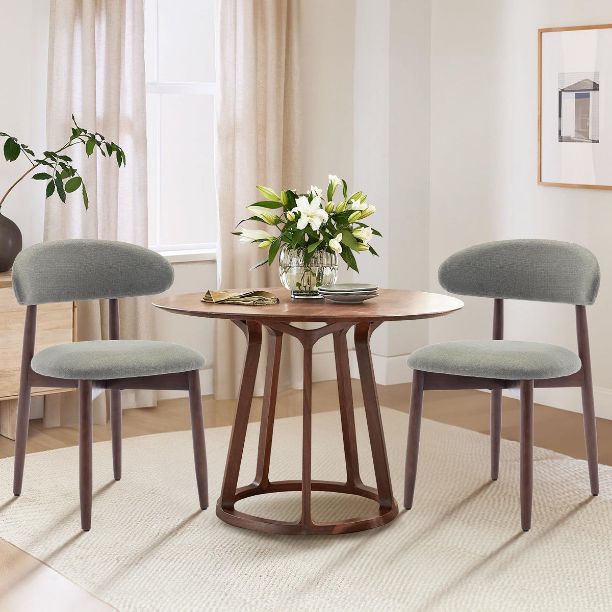 COLAMY Wooden Dining Chairs Set of 2, Modern Fabric Upholstered Kitchen Side Chairs, Farmhouse Dining Room Chair with Foot Pegs, Beige