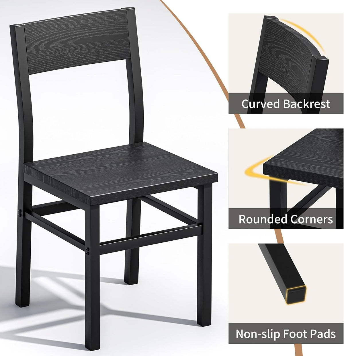 MECHYIN Black Dining Chairs Set of 4, Upgrade Farmhouse Kitchen Room Chair