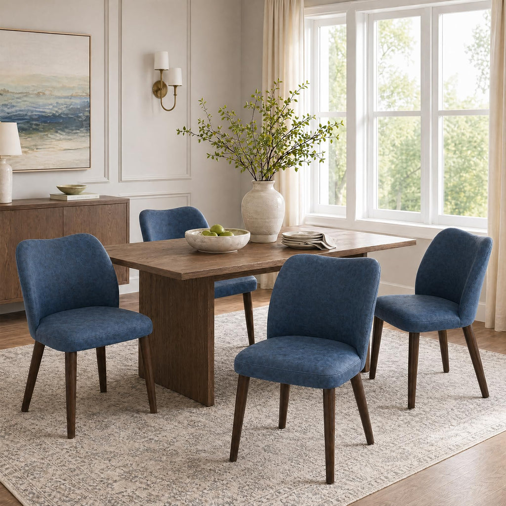 COLAMY Upholstered Dining Chairs Set of 6, Modern Kitchen & Dining Room Chairs with Curved Back, Fabric Padded Seat and Solid Wood Legs, Side Chairs for Restaurant, Cafe & Home, Beige