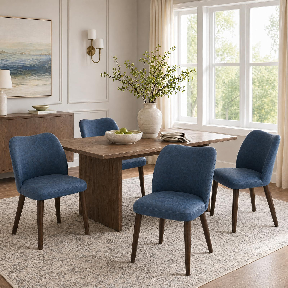 COLAMY Upholstered Dining Chairs Set of 6, Modern Kitchen & Dining Room Chairs with Curved Back, Fabric Padded Seat and Solid Wood Legs, Side Chairs for Restaurant, Cafe & Home, Beige