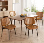 Dining Chairs Set of 2, Mid Century Modern Dining Room Chair, Upholstered Faux Leather Kitchen Chairs with Walnut Bentwood Back and Metal Legs for Kitchen Dining Room Living Room, Black