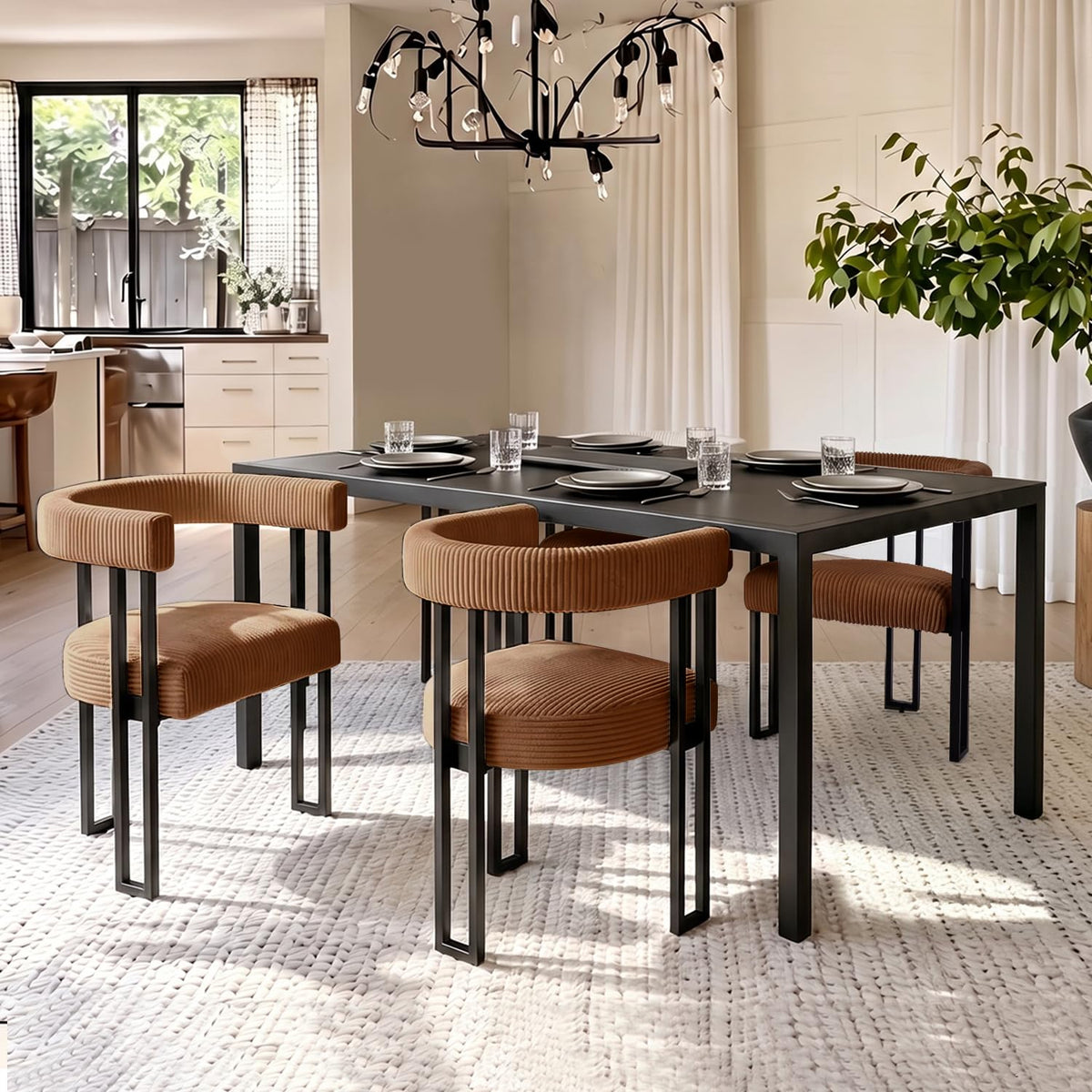 VIRRMO Boucle Dining Chair Set of 4 Corduroy Upholstered Dining Room Chairs Kitchen Chairs with Metal Legs Mid Century Modern Chair for Dining Room, Kitchen (Cream, 4)