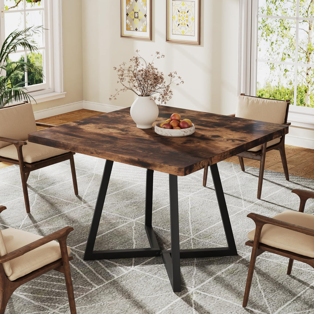 Tribesigns Square Dining Table for 2, 31.5" Industrial Dinner Table with Metal Base, Kitchen Table for Dining Room, Small Space, Apartment