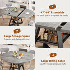Jocoevol Extendable Round Dining Table for 4-8, Round to Oval Dining Table with Open Storage Shelf, Space Saving Expandable Kitchen Table, Modern Design for Apartments & Dining Rooms,Grey