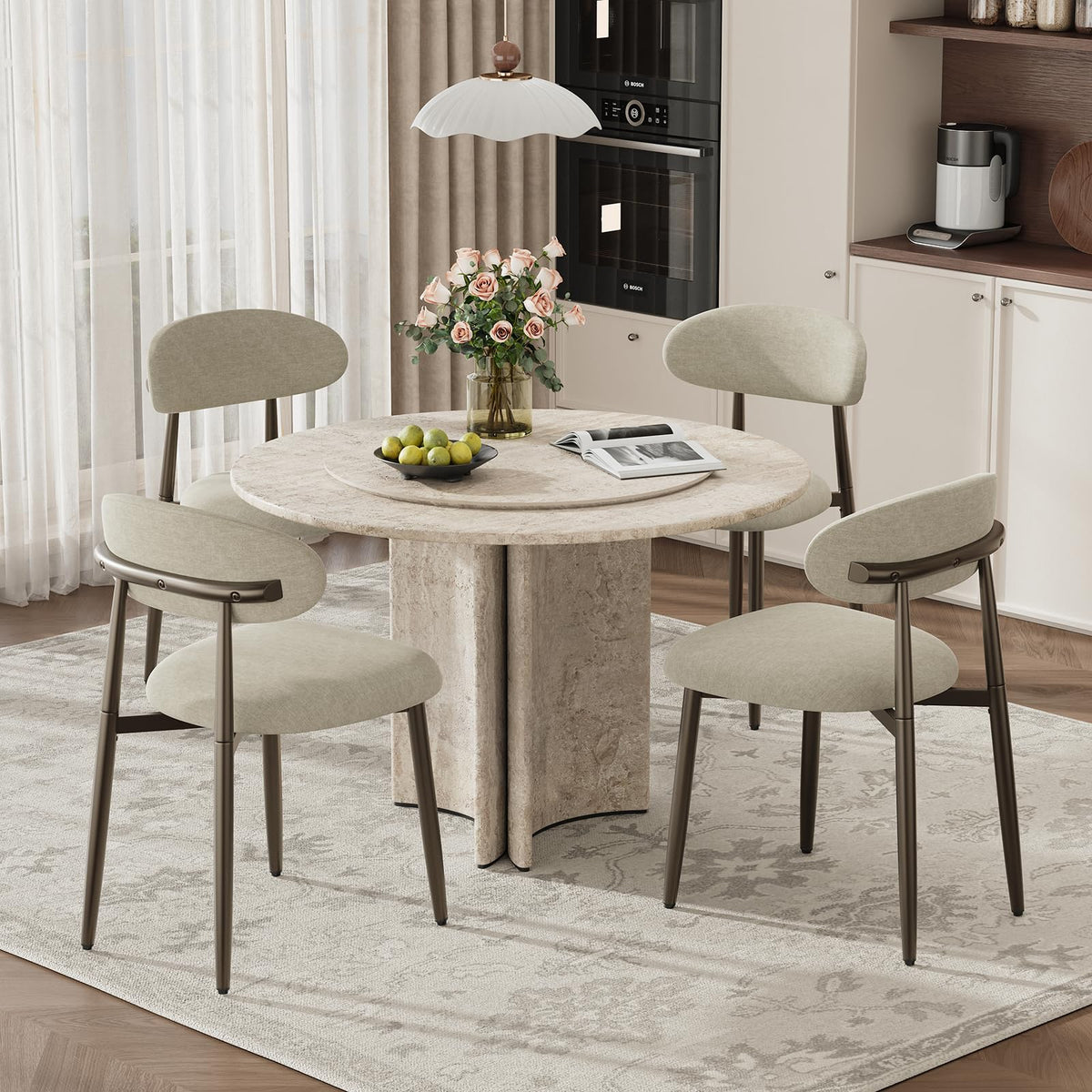 MALOL Dining Chairs Set of 4, Modern Upholstered Kitchen & Dining Room Chairs, Curved Back Dining Chairs with Sturdy Metal Legs, Comfortable Side Chairs for Dining Room, Kitchen, Living Room, Brown