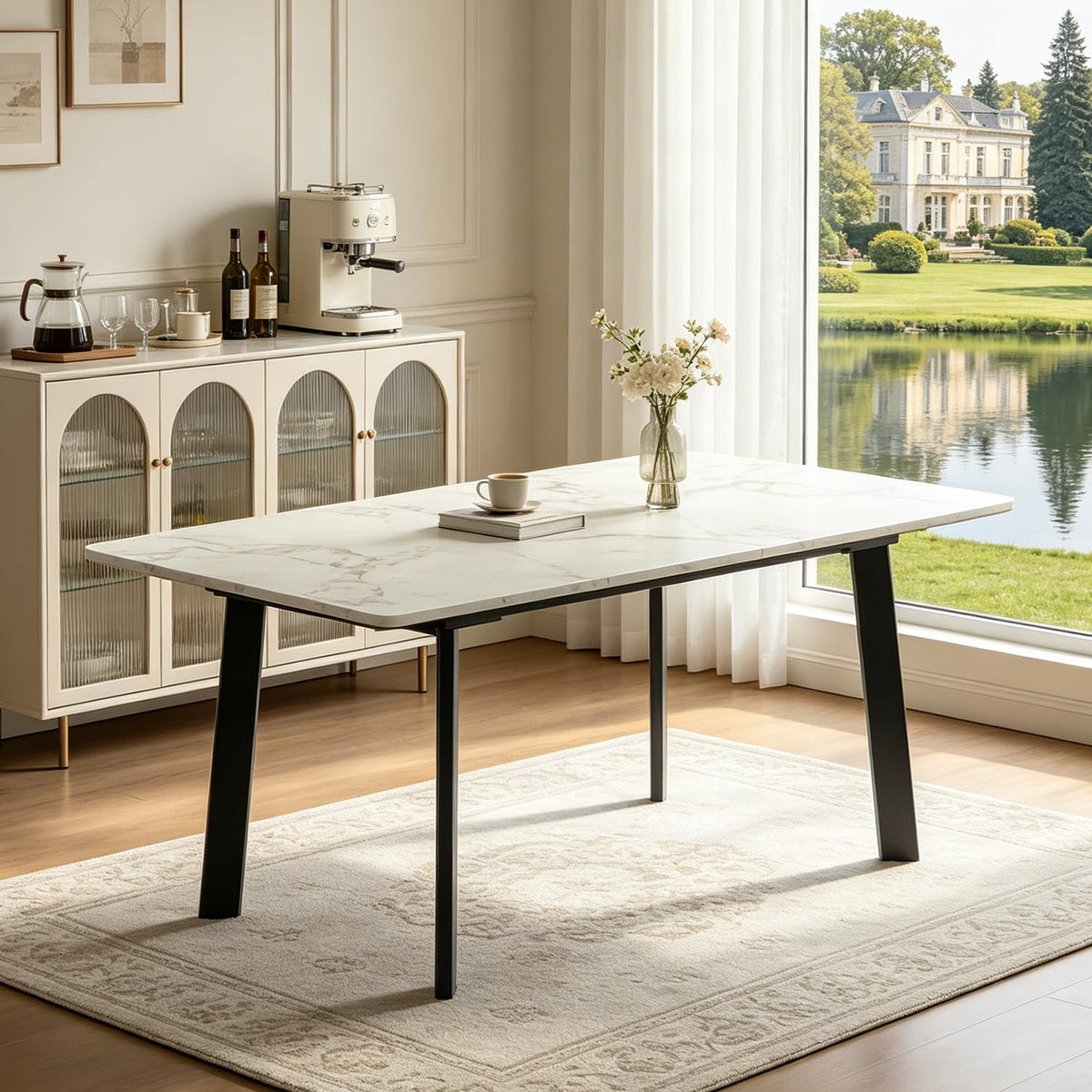 Modern 47.2"-63" Extendable Rectangular Dining Room Table, Walnut