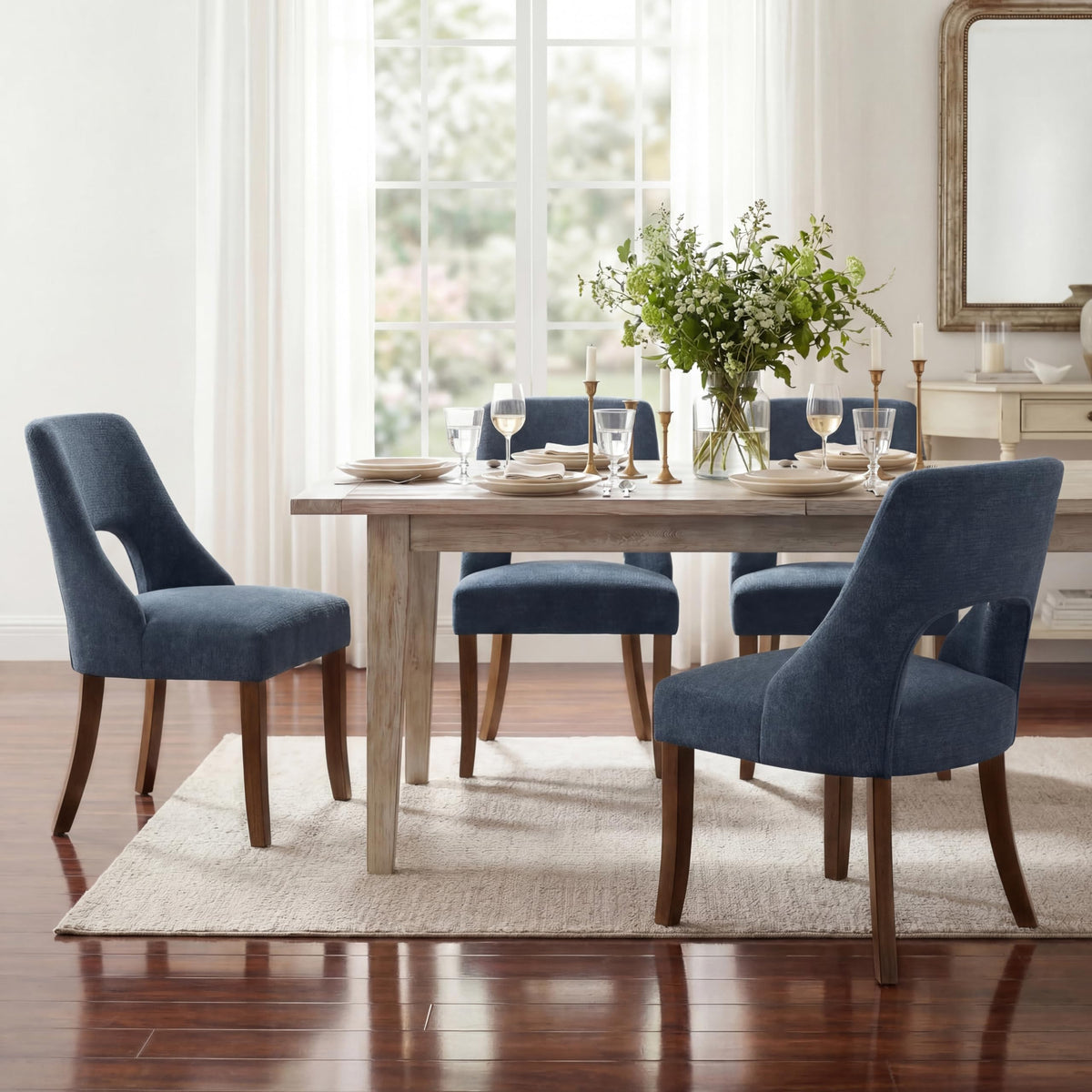 UVV Wooden Dining Chairs Set of 2, Mid Century Modern Chenille Upholstered Dining Room Chair Kitchen Chairs, Farmhouse Dinner Chair with Solid Wood Legs for Kitchen Dining Room, Green