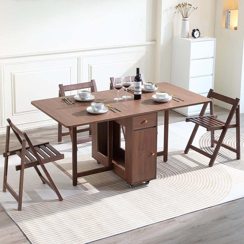 COMUHOME Drop Leaf Folding Dining Table with Storage, Wheels, Space Saving
