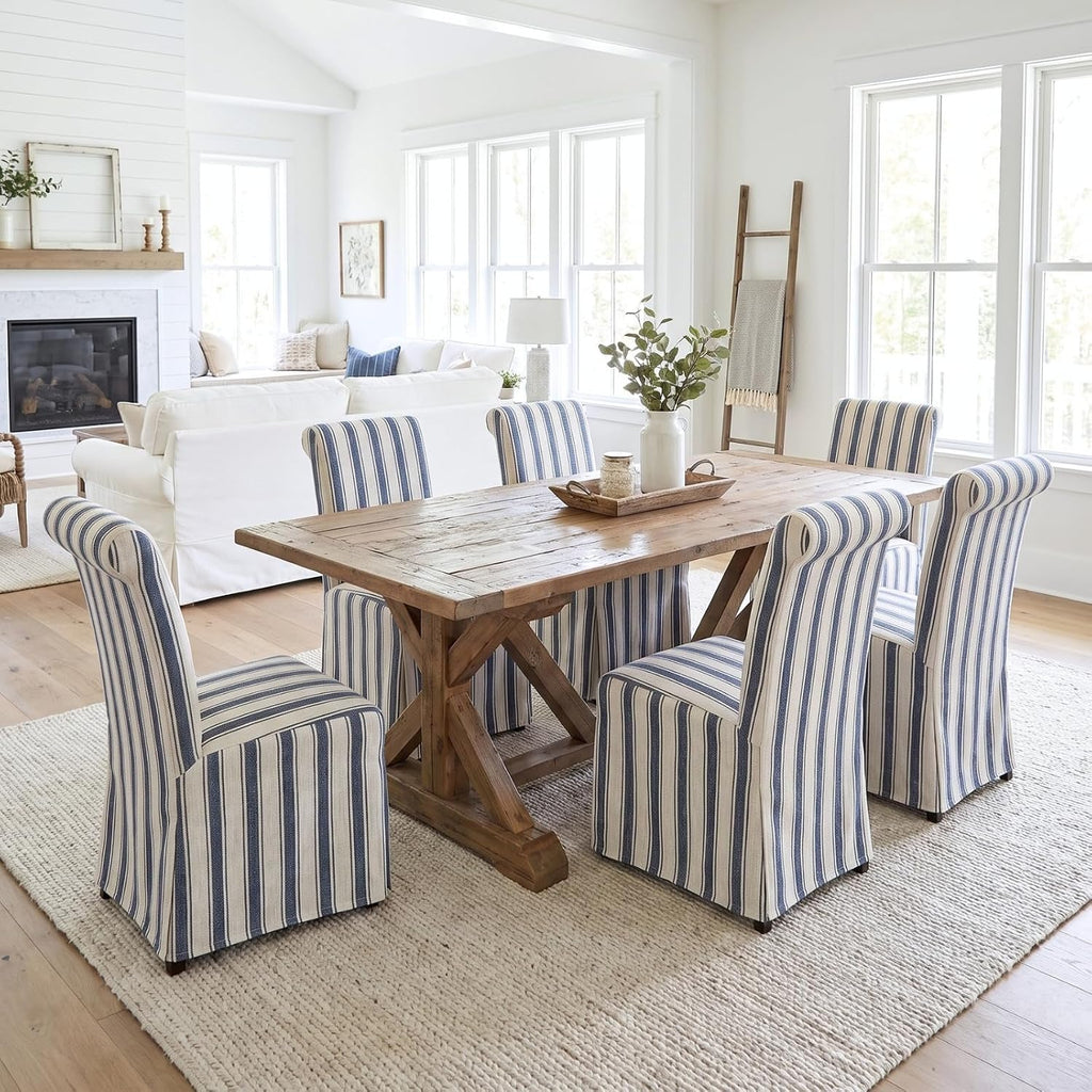 chairus Slipcovered Upholstered Parsons Dining Chairs Set of 4, Blue Stripe