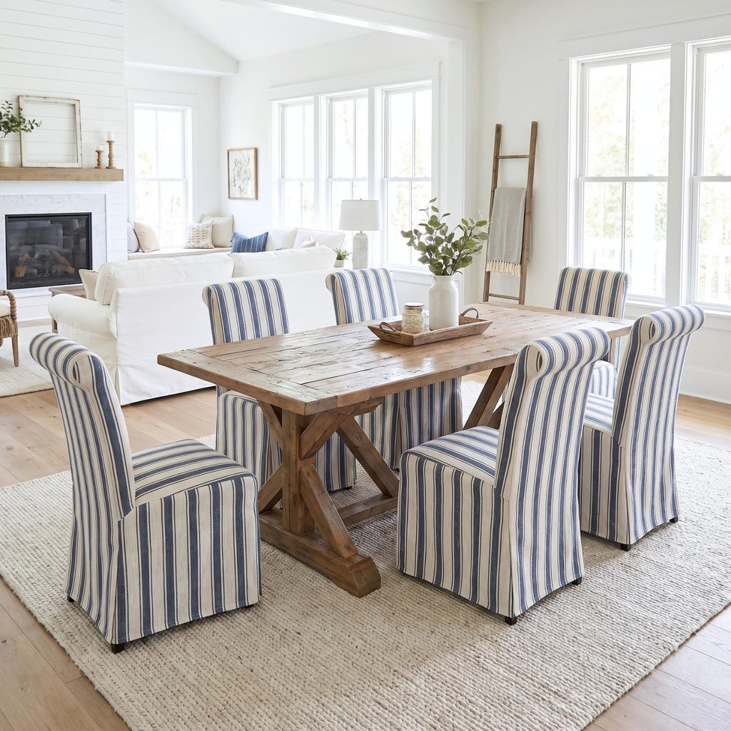 chairus Slipcovered Upholstered Parsons Dining Chairs Set of 4, Blue Stripe