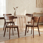 100% Solid Oak Dining Chairs Set of 4, Mid-Century Modern Dining Room Chairs, Wooden Kitchen Chairs with Curved Backrest, Walnut Brown Finish, Sillas de Comedor (4 Chairs)