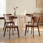 100% Solid Oak Dining Chairs Set of 4, Mid-Century Modern Dining Room Chairs, Wooden Kitchen Chairs with Curved Backrest, Walnut Brown Finish, Sillas de Comedor (4 Chairs)