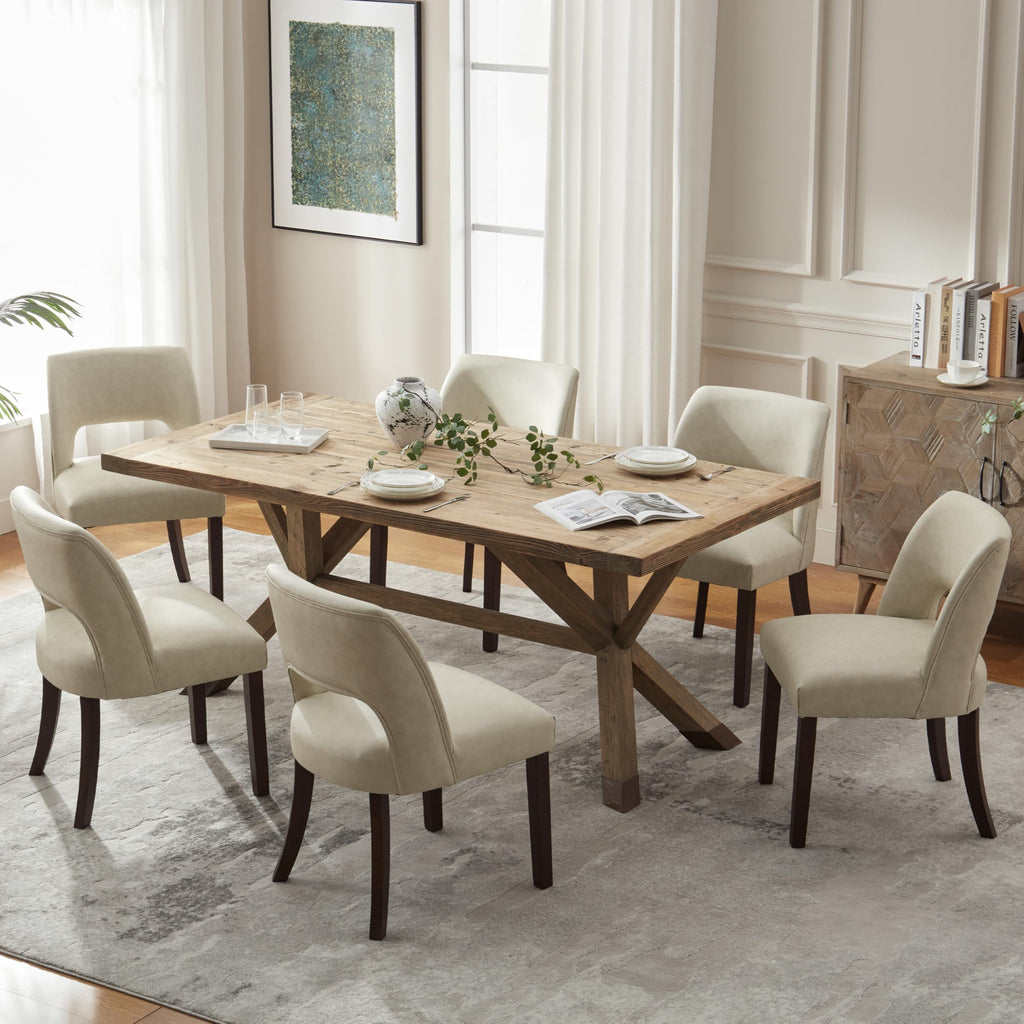 VKNOW Modern Dining Chairs Set of 4 with Rubberwood Legs, Beige