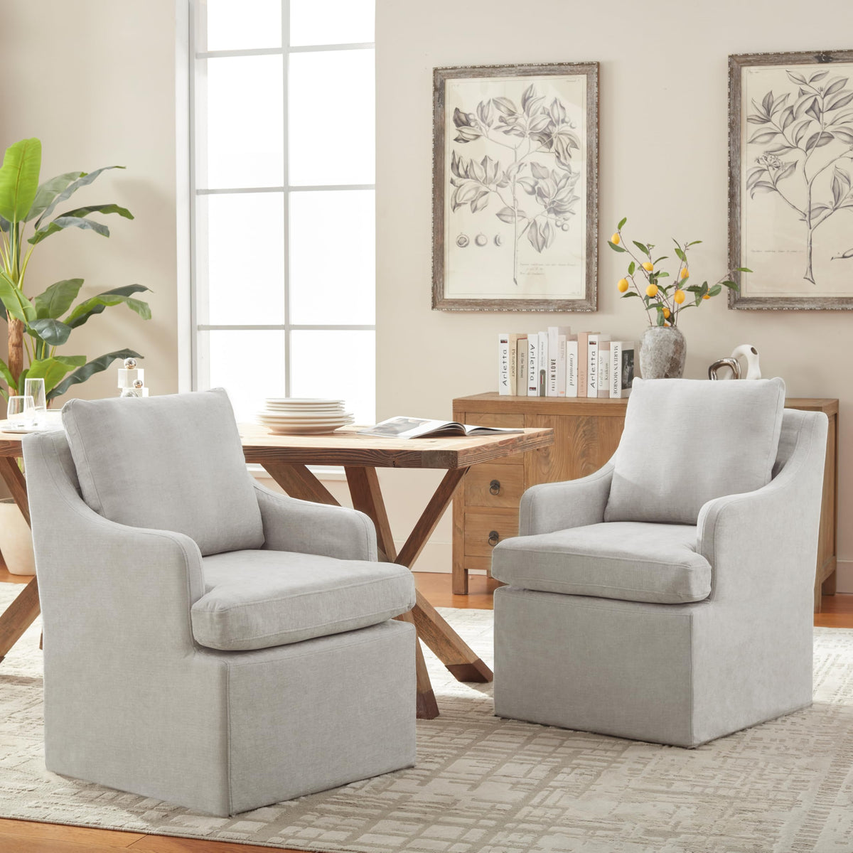 VKNOW Upholstered Dining Chairs Set of 2, Dining Room Chairs with Casters