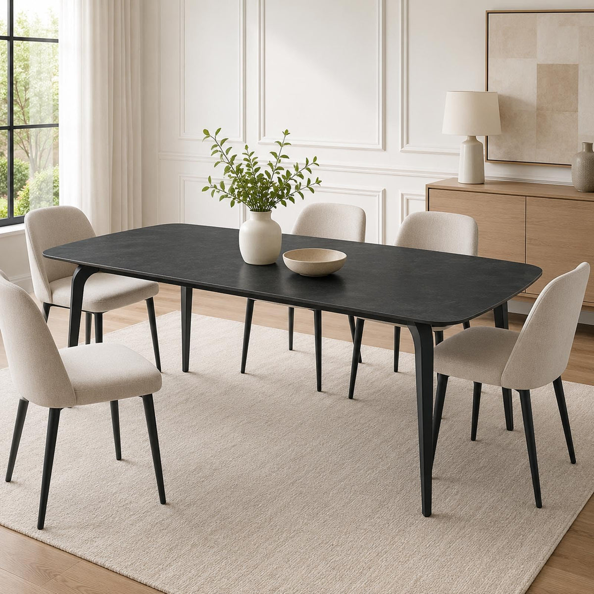 63" Sintered Stone Dining Table, Modern Kitchen Table with Marble Top, Rectangular Dining Table with Black Metal Legs for Small Space Living Room,Kitchen,Office,Cafe, Pandora Beige