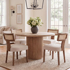 HNY Mid Century Modern Dining Chairs Set of 4, Upholstered Linen Kitchen & Dining Room Chairs with Ergonomic Curved Backrest, Solid Wood Legs, Farmhouse Accent Chair for Home, Apartment, Beige