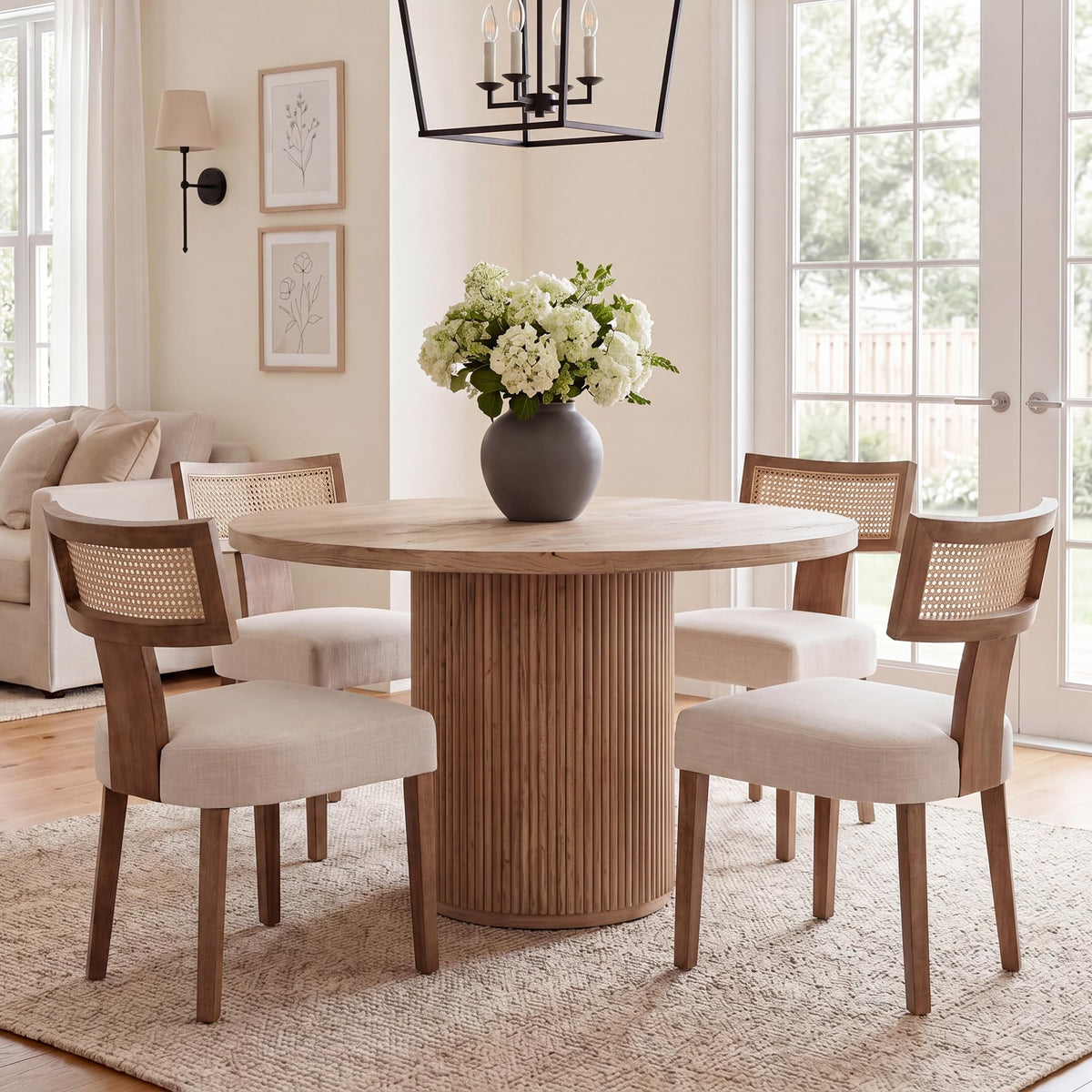 HNY Mid Century Modern Dining Chairs Set of 4, Upholstered Linen Kitchen & Dining Room Chairs with Ergonomic Curved Backrest, Solid Wood Legs, Farmhouse Accent Chair for Home, Apartment, Beige