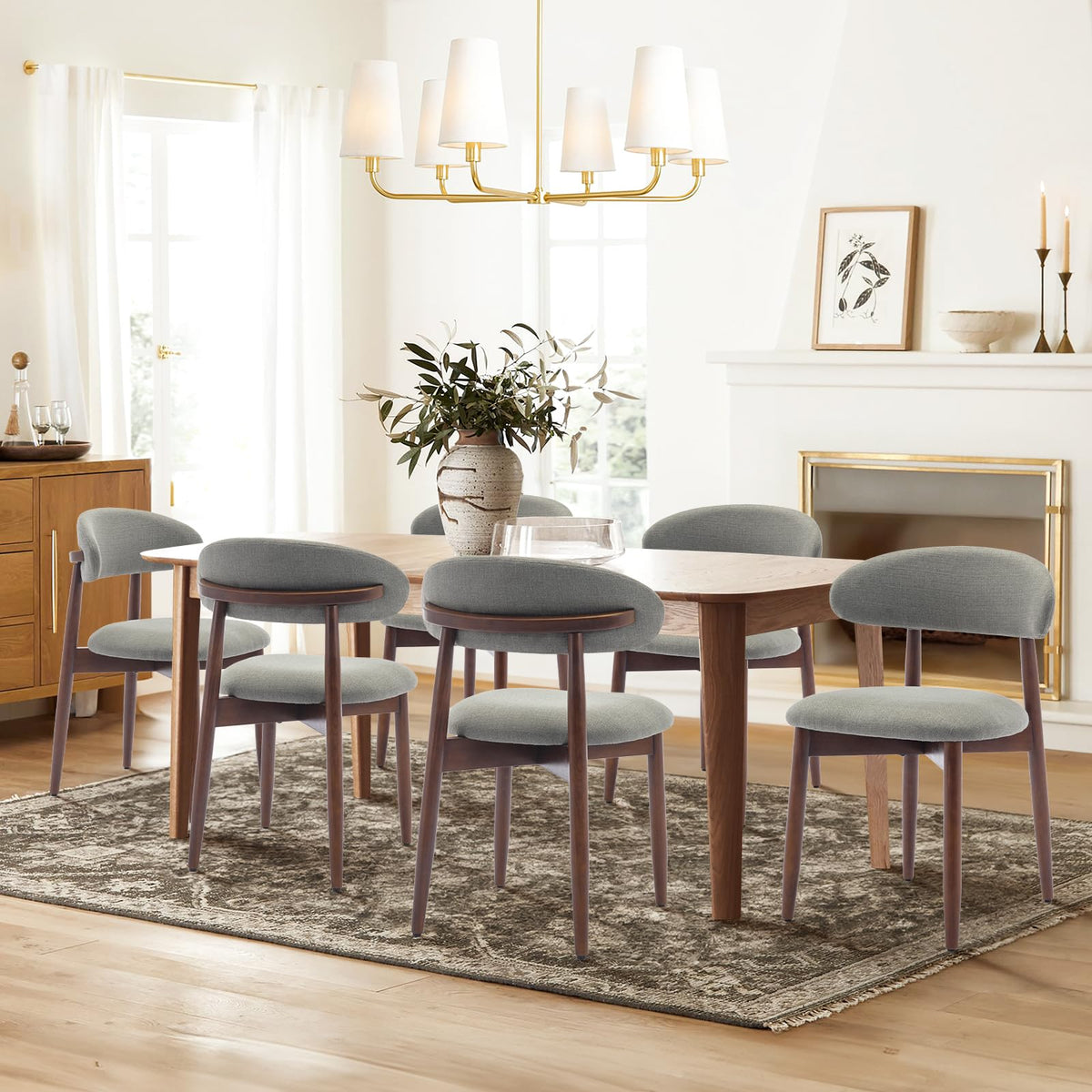 COLAMY Wooden Dining Chairs Set of 2, Modern Fabric Upholstered Kitchen Side Chairs, Farmhouse Dining Room Chair with Foot Pegs, Beige