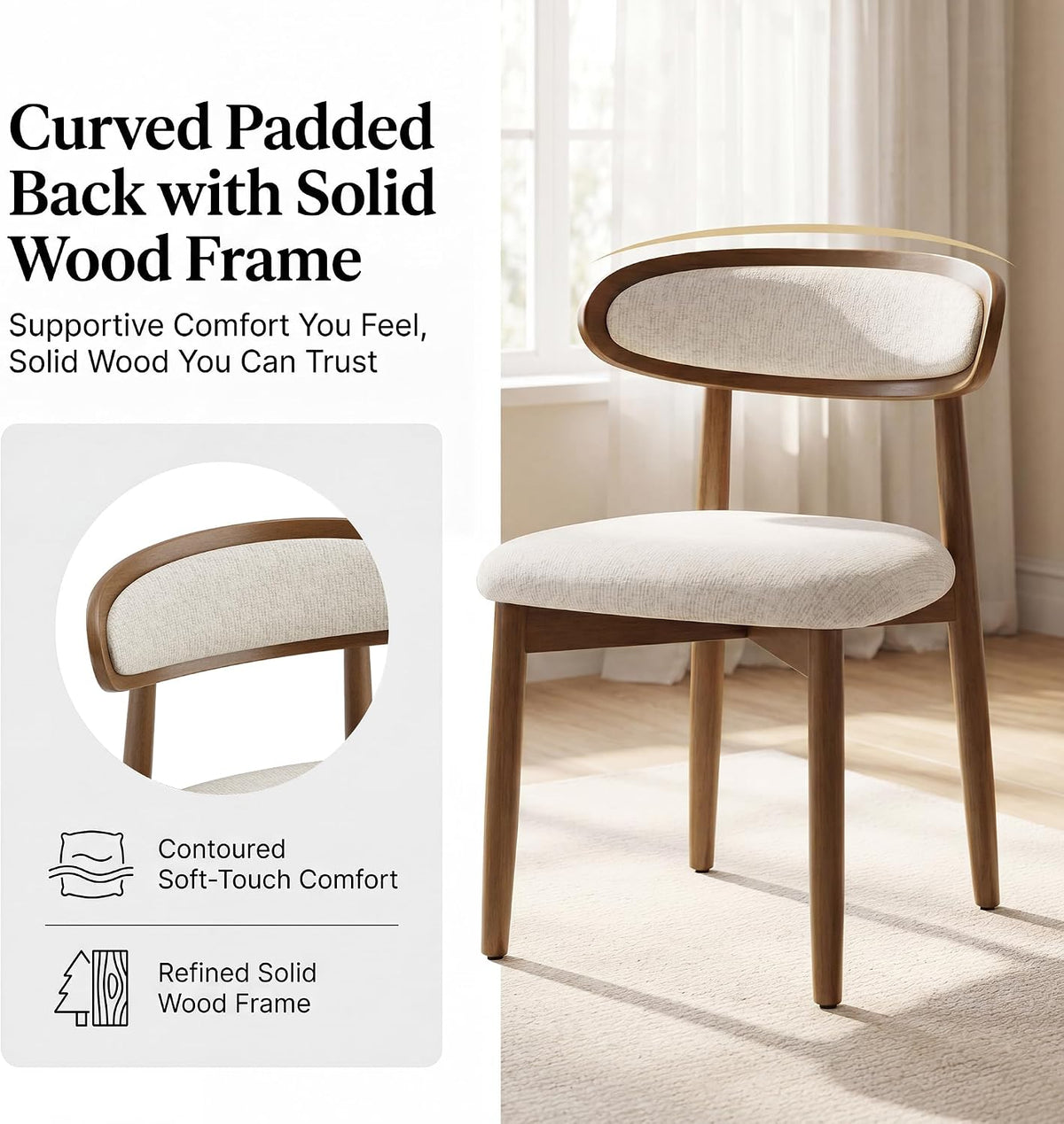 Wooden Dining Chairs set of 4, Farmhouse Dinner Chairs with Curved Back
