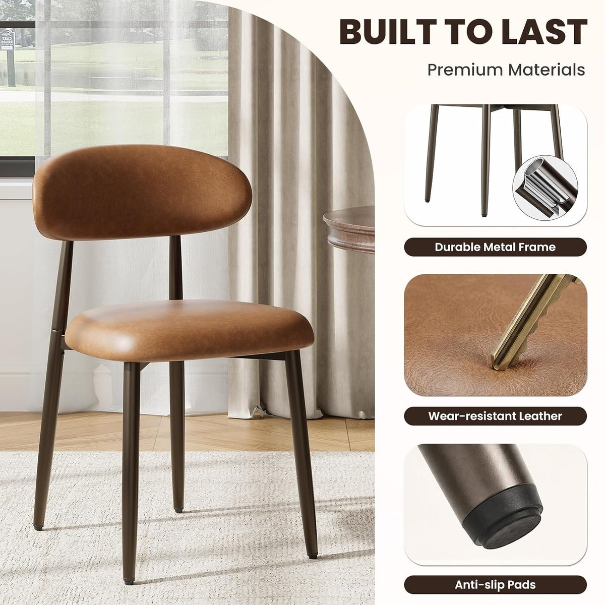 MALOL Dining Chairs Set of 4, Modern Upholstered Kitchen & Dining Room Chairs, Curved Back Dining Chairs with Sturdy Metal Legs, Comfortable Side Chairs for Dining Room, Kitchen, Living Room, Brown