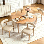 RNKSFX Modern Dining Chairs Set of 4, Faux Leather Upholstered Kitchen & Dining Room Chairs, Mid Century Modern Wooden Dining Chairs Oversized Sturdy Rounded Chairs Curved Back, Beige