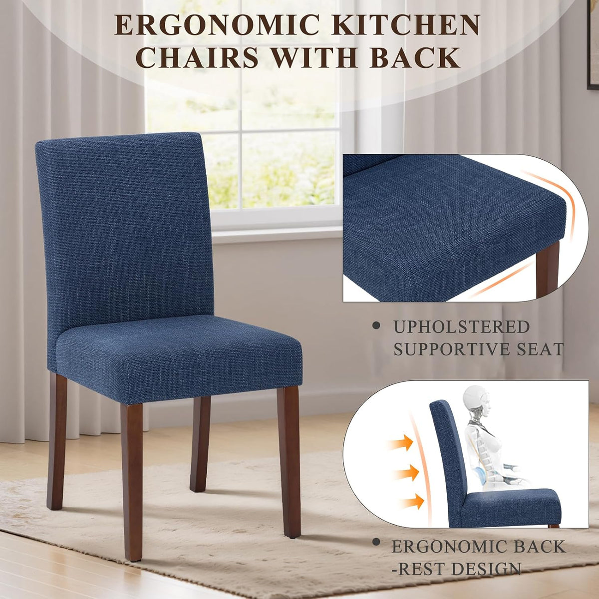 MALOL Upholstered Dining Chairs Set of 6, High Back Kitchen Room Chairs, Mid Century Modern Dining Room Chairs for Kitchen, Living Room, Blue