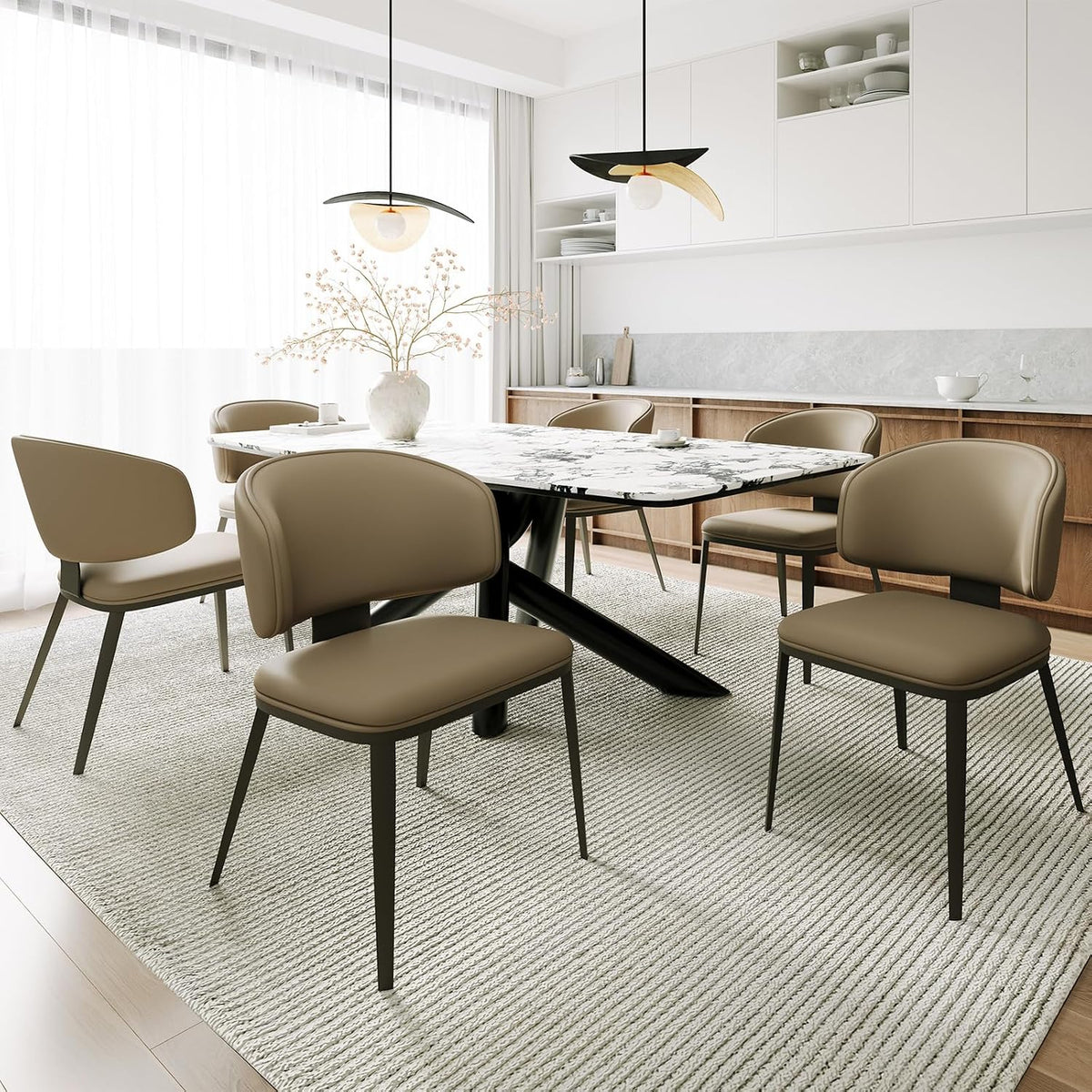 Dining Chairs Set of 4 Faux Leather Dining Chairs, Milk Coffee