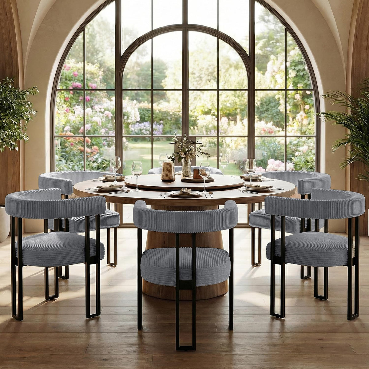 VIRRMO Boucle Dining Chair Set of 4 Corduroy Upholstered Dining Room Chairs Kitchen Chairs with Metal Legs Mid Century Modern Chair for Dining Room, Kitchen (Cream, 4)